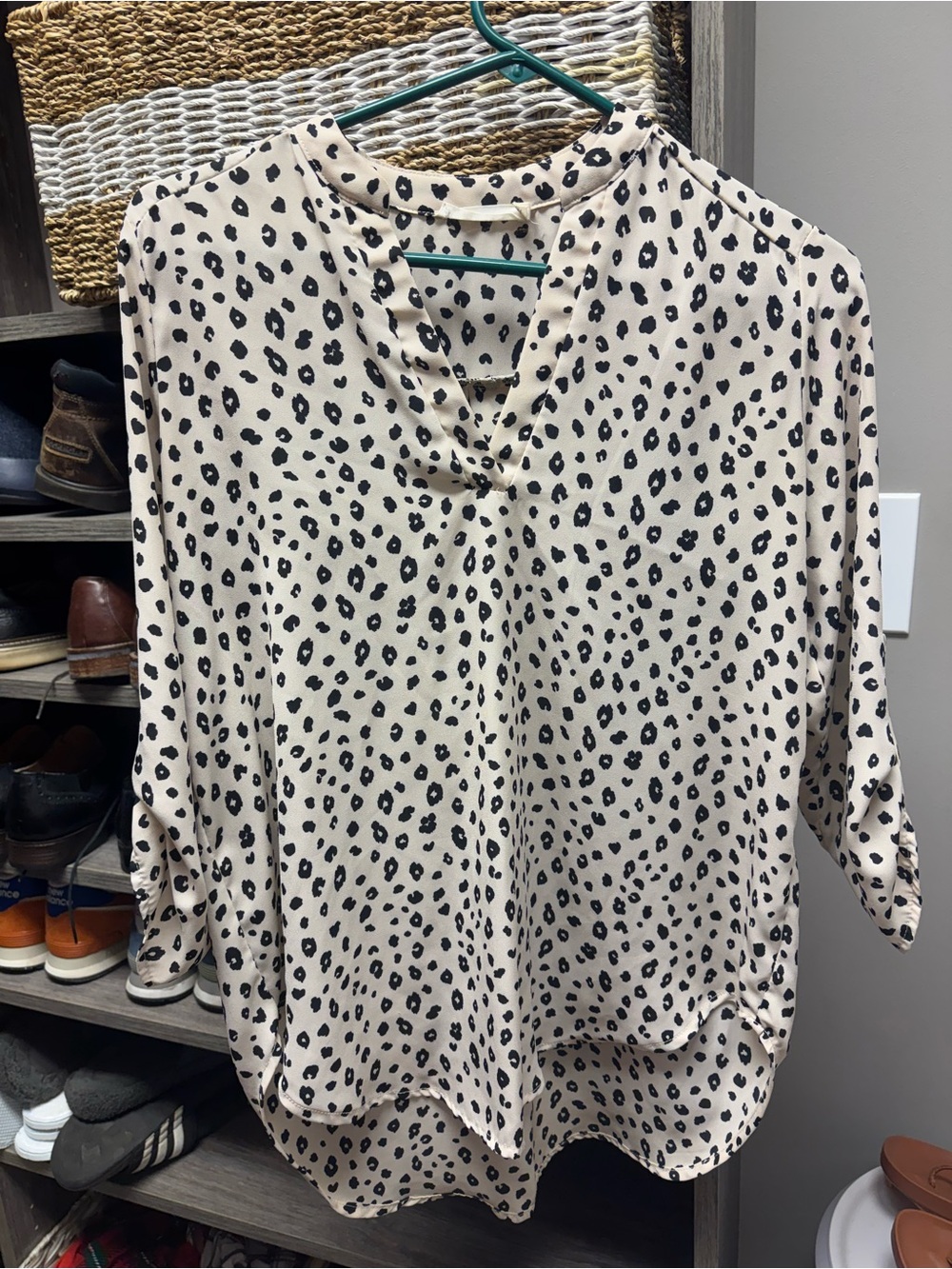Lush Cream and Black Leopard-Print V-Neck Blouse